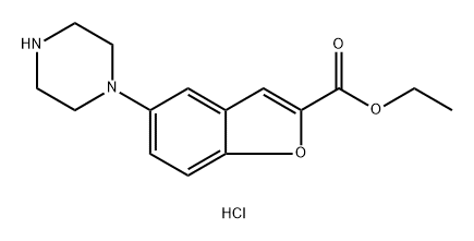 2-Benzofurancarboxylic acid, 5-(1-piperazinyl)-, ethyl ester, hydrochloride (1:2) Struktur