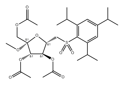 .beta.-D-Fructofuranoside, methyl 6-deoxy-6-2,4,6-tris(1-methylethyl)phenylsulfonyl-, triacetate Struktur