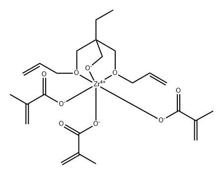 Zirconium, 2,2-bis(2-propenyloxy-.kappa.O)methyl-1-butanolato-.kappa.Otris(2-methyl-2-propenoato-.kappa.O)-, (OC-6-22)- Struktur