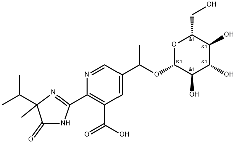 3-Pyridinecarboxylic acid, 2-[4,5-dihydro-4-methyl-4-(1-methylethyl)-5-oxo-1H-imidazol-2-yl]-5-[1-(β-D-glucopyranosyloxy)ethyl]- Struktur