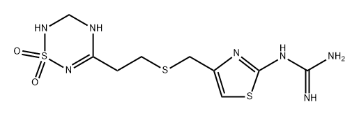 1-(4-(((2-(1,1-Dioxido-3,4-dihydro-2H-1,2,4,6-thiatriazin-5-yl)ethyl)thio)methyl)thiazol-2-yl)guanidine Struktur