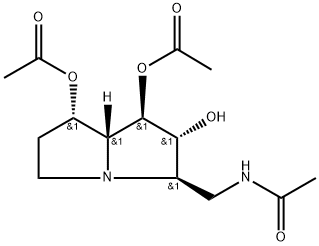 Acetamide, N-1,7-bis(acetyloxy)hexahydro-2-hydroxy-1H-pyrrolizin-3-ylmethyl-, 1R-(1.alpha.,2.beta.,3.alpha.,7.beta.,7a.alpha.)- Struktur