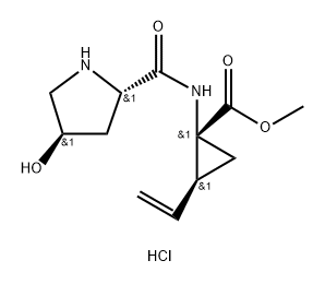 Cyclopropanecarboxylic acid, 2-ethenyl-1-[[[(2S,4R)-4-hydroxy-2-pyrrolidinyl]carbonyl]amino]-, methyl ester, hydrochloride (1:1), (1R,2S)- Struktur