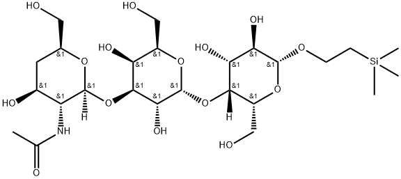 2-(trimethylsilyl)ethyl 4-O-(3-O-(2-acetamido-2,4-dideoxy-xylohexopyranosyl)galactopyranosyl)galactopyranoside Struktur