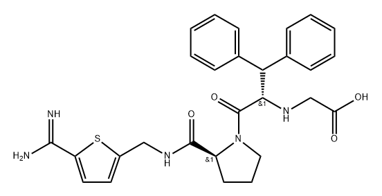 L-Prolinamide, N-(carboxymethyl)-β-phenyl-L-phenylalanyl-N-[[5-(aminoiminomethyl)-2-thienyl]methyl]- Struktur