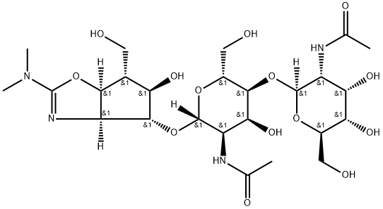 .beta.-D-Allopyranoside, 2-(dimethylamino)-3a,5,6,6a-tetrahydro-5-hydroxy-6-(hydroxymethyl)-4H-cyclopentoxazol-4-yl 2-(acetylamino)-4-O-2-(acetylamino)-2-deoxy-.beta.-D-allopyranosyl-2-deoxy-, 3aS-(3a.alpha.,4.alpha.,5.beta.,6.alpha.,6a.alpha.)- Struktur