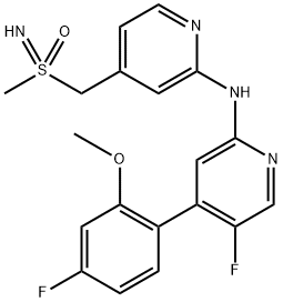 2-Pyridinamine, 5-fluoro-4-(4-fluoro-2-methoxyphenyl)-N-[4-[[[S(S)]-S-methylsulfonimidoyl]methyl]-2-pyridinyl]- Struktur