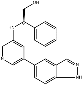 (R)-2-((5-(1H-indazol-5-yl)pyridin-3-yl)amino)-2-phenylethan-1-ol Benzeneethanol, beta-[[5-(1H-indazol-5-yl)-3-pyridinyl]amino]-, (betaR)- Struktur