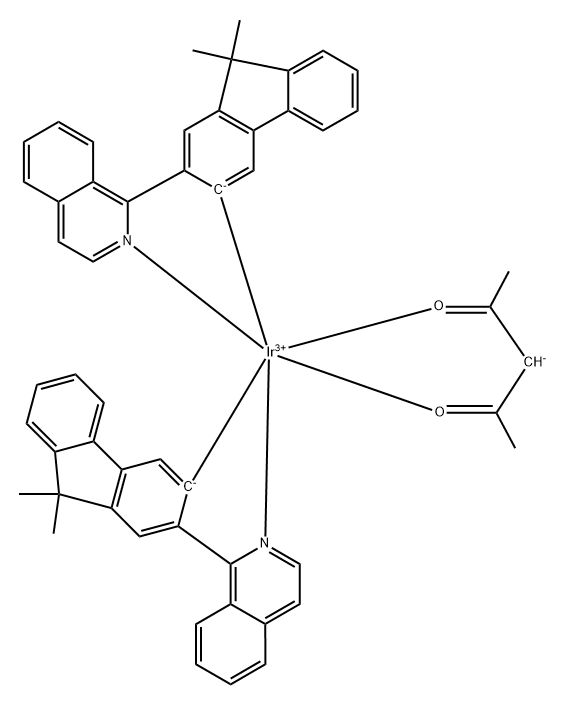 Bis[1-(9,9-dimethyl-9H-fluoren-2-yl)-isoquinoline](acetylacetonate)iridium(III) Struktur