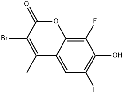 3-bromo-6,8-difluoro-7-hydroxy-4-methyl-2H-chromen-2-one Struktur