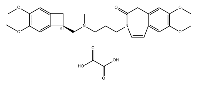 2H-3-Benzazepin-2-one, 3-[3-[[[(7R)-3,4-dimethoxybicyclo[4.2.0]octa-1,3,5-trien-7-yl]methyl]methylamino]propyl]-1,3-dihydro-7,8-dimethoxy-, ethanedioate (1:1) Struktur