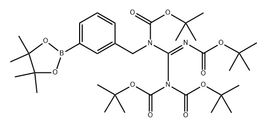 Imidodicarbonic acid, 2-[[[(1,1-dimethylethoxy)carbonyl]imino][[(1,1-dimethylethoxy)carbonyl][[3-(4,4,5,5-tetramethyl-1,3,2-dioxaborolan-2-yl)phenyl]methyl]amino]methyl]-, 1,3-bis(1,1-dimethylethyl) ester Struktur