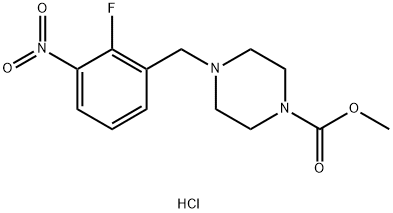 1-Piperazinecarboxylic acid, 4-[(2-fluoro-3-nitrophenyl)methyl]-, methyl ester, hydrochloride (1:1) Struktur