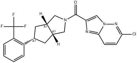 (6-Chloroimidazo[1,2-b]pyridazin-2-yl)[(3aα,5β,6aα)-hexahydro-5-[2-(trifluoromethyl)phenyl]cyclopenta[c]pyrrol-2(1H)-yl]methanone Struktur