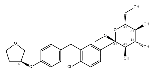 α-D-Glucopyranoside, methyl 1-C-[4-chloro-3-[[4-[[(3S)-tetrahydro-3-furanyl]oxy]phenyl]methyl]phenyl]-, labeled with carbon-14 Struktur