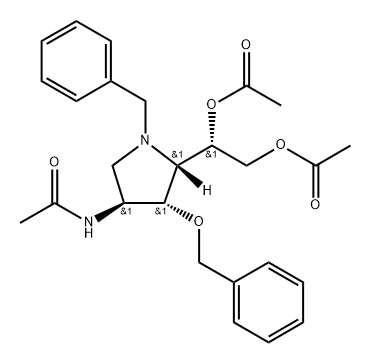 Acetamide, N-5-1,2-bis(acetyloxy)ethyl-4-(phenylmethoxy)-1-(phenylmethyl)-3-pyrrolidinyl-, 3S-3.alpha.,4.beta.,5.beta.(R*)- Struktur