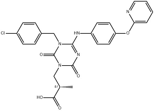 1,3,5-Triazine-1(2H)-propanoic acid, 3-[(4-chlorophenyl)methyl]-3,6-dihydro-α-methyl-2,6-dioxo-4-[[4-(2-pyridinyloxy)phenyl]amino]-, (αS)- Struktur