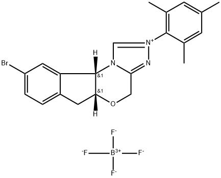 4H,6H-Indeno[2,1-b][1,2,4]triazolo[4,3-d][1,4]oxazinium, 9-bromo-5a,10b-dihydro-2-(2,4,6-trimethylphenyl)-, (5aR,10bS)-, tetrafluoroborate(1-) (1:1) Struktur