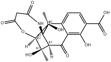 6,13a-Methano-13aH-[1]benzopyrano[2,3-f][1,5]oxazonine-10-carboxylic acid, 1,2,3,4,6,7,7a,8-octahydro-7,9,14-trihydroxy-7,14-dimethyl-2,4,8-trioxo-, (6R,7R,7aS,13aR,14R)- Struktur