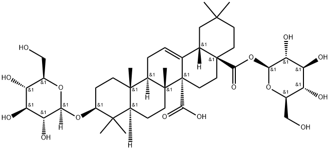 Olean-12-ene-27,28-dioicacid, 3-(b-D-glucopyranosyloxy)-, 28-b-D-glucopyranosyl ester, (3b)- Struktur