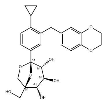 β-L-Idopyranose, 1,6-anhydro-1-C-[4-cyclopropyl-3-[(2,3-dihydro-1,4-benzodioxin-6-yl)methyl]phenyl]-5-C-(hydroxymethyl)- Struktur