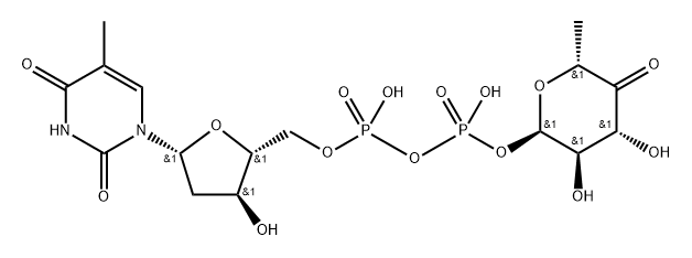 Thymidine 5'-(trihydrogen diphosphate) P'-(6-deoxy-alpha-D-xylo-hexopyranos-4-ulos-1-yl) ester Struktur