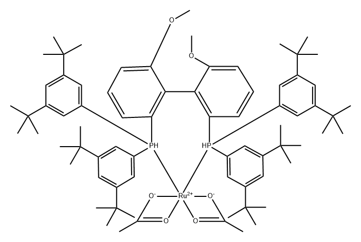 Ruthenium, bis(acetato-κO,κO')[[(1S)-6,6'-dimethoxy[1,1'-biphenyl]-2,2'-diyl]bis[bis[3,5-bis(1,1-dimethylethyl)phenyl]phosphine-κP]]-, (OC-6-22)- (9CI) Struktur