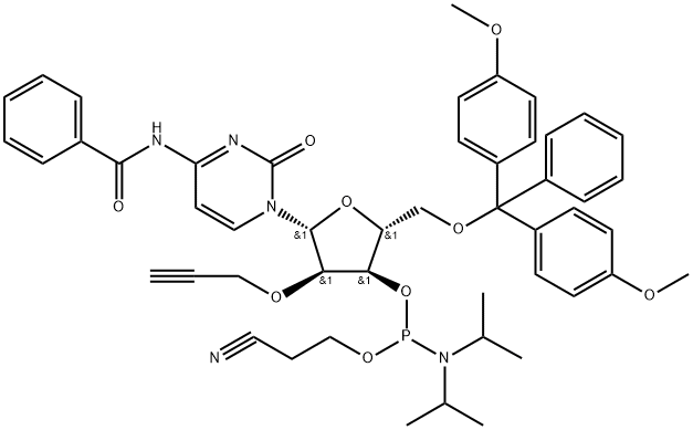 Cytidine, N-benzoyl-5'-O-[bis(4-methoxyphenyl)phenylmethyl]-2'-O-2-propynyl-, 3'-[2-cyanoethyl bis(1-methylethyl)phosphoramidite] (9CI) Struktur