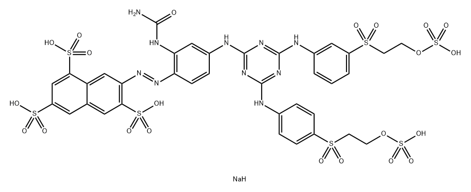 pentasodium 7-(4-(4-(3-(2-sulfatoethanesulfonyl)phenylamino)-6-(4-(2-sulfatoethanesulfonyl)phenylamino)-1,3,5-triazin-2-ylamino)-2-ureidophenylazo)naphthalene-1,3,6-trisulfonate Struktur