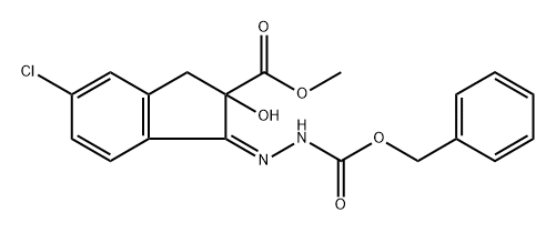 Hydrazinecarboxylic acid, (5-chloro-2,3-dihydro-2-hydroxy-2-(methoxyca rbonyl)-1H-inden-1-ylidene)-, phenylmethyl ester, (Z)-(+)- Struktur