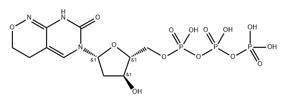 1H-Pyrimido[4,5-c][1,2]oxazin-7(3H)-one, 6-[2-deoxy-5-O-[hydroxy[[hydroxy(phosphonooxy)phosphinyl]oxy]phosphinyl]-β-D-erythro-pentofuranosyl]-4,6-dihydro- Struktur