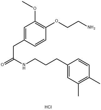 Benzeneacetamide, 4-(2-aminoethoxy)-N-[3-(3,4-dimethylphenyl)propyl]-3-methoxy-, hydrochloride (1:1) Struktur