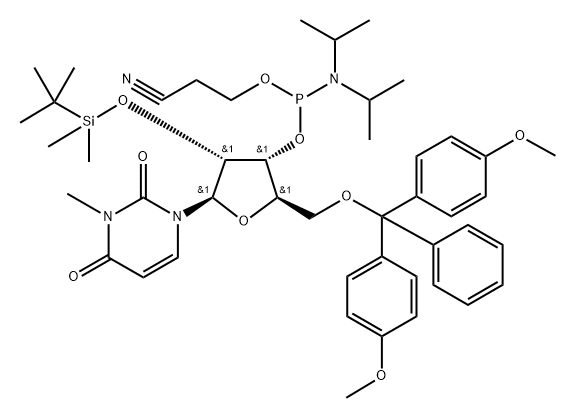 2'-O-tert-Butyldimethylsilyl-5'-O-DMT-3-methyluridine 3'-CE phosphoramidite Struktur