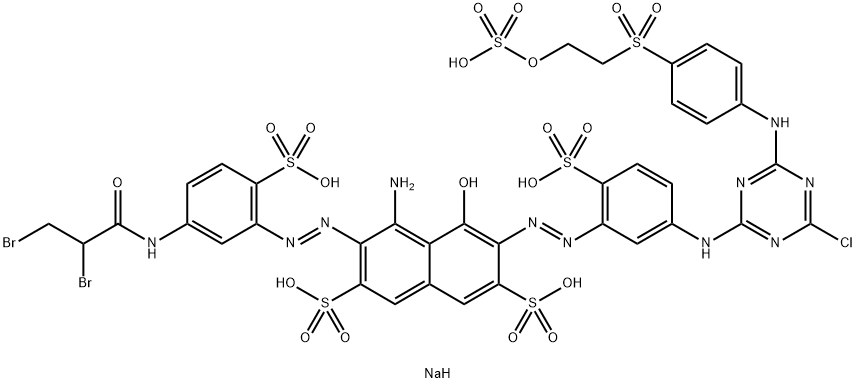 2,7-Naphthalenedisulfonic acid, 4-amino-6-5-4-chloro-6-4-2-(sulfooxy)ethylsulfonylphenylamino-1,3,5-triazin-2-ylamino-2-sulfophenylazo-3-5-(2,3-dibromo-1-oxopropyl)amino-2-sulfophenylazo-5-hydroxy-, sodium salt Struktur