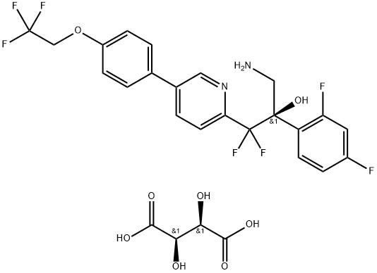 2-Pyridineethanol, α-(aminomethyl)-α-(2,4-difluorophenyl)-β,β-difluoro-5-[4-(2,2,2-trifluoroethoxy)phenyl]-, (αR)-, (2R,3R)-2,3-dihydroxybutanedioate (1:1) Struktur