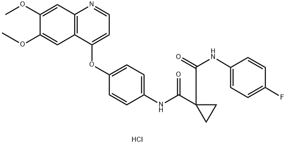 1,1-Cyclopropanedicarboxamide, N-[4-[(6,7-dimethoxy-4-quinolinyl)oxy]phenyl]-N'-(4-fluorophenyl)-, hydrochloride (1:1) Struktur