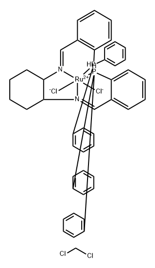 Ruthenium, [N,N'-bis[[2-(diphenylphosphino)phenyl]methylene]-1,2-cyclohexanediamine-N,N',P,P']dichloro-, [OC-6-13-(1R-trans)]-, compd. with dichloromethane (1:1), monohydrate (9CI) Struktur