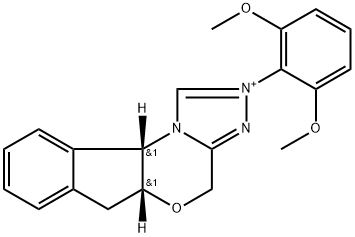 (5aR,10bS)-2-(2,6-Dimethoxyphenyl)-5a,10b-dihydro-4H,6H-indeno[2,1-b][1,2,4]triazolo[4,3-d][1,4]oxazinium Struktur