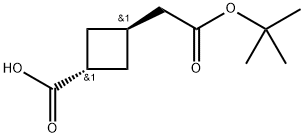 Cyclobutaneacetic acid, 3-carboxy-, 1-(1,1-dimethylethyl) ester, trans- Struktur