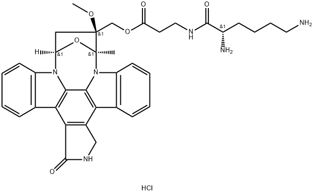 β-Alanine, L-lysyl-, [(9S,10S,12R)-2,3,9,10,11,12-hexahydro-10-methoxy-9-methyl-1-oxo-9,12-epoxy-1H-diindolo[1,2,3-fg:3',2',1'-kl]pyrrolo[3,4-i][1,6]benzodiazocin-10-yl]methyl ester, hydrochloride (1:2) Struktur