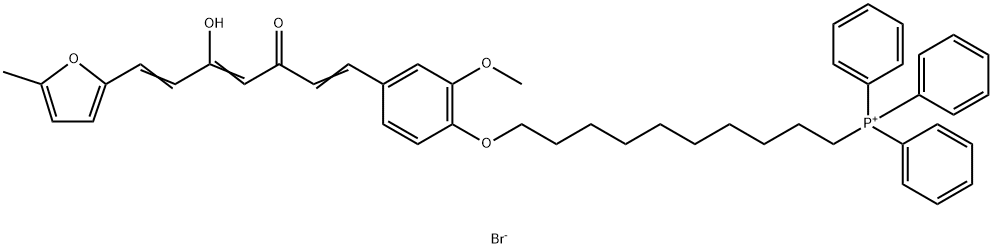 Phosphonium, [10-[4-[5-hydroxy-7-(5-methyl-2-furanyl)-3-oxo-1,4,6-heptatrien-1-yl]-2-methoxyphenoxy]decyl]triphenyl-, bromide (1:1) Struktur