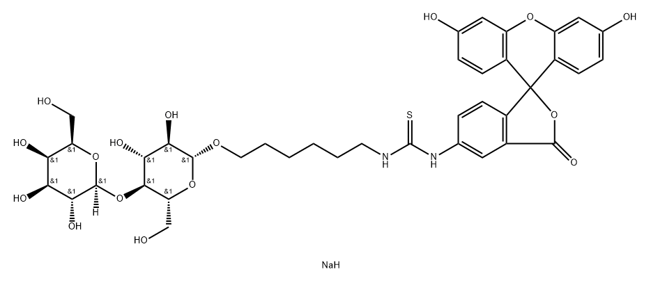 Thiourea, N-(3,6-dihydroxy-3-oxospiroisobenzofuran-1(3H),9-9Hxanthen-5-yl)-N-6-(4-O-.beta.-D-galactopyranosyl-.beta.-D-glucopyranosyl)oxyhexyl-, monosodium salt Struktur