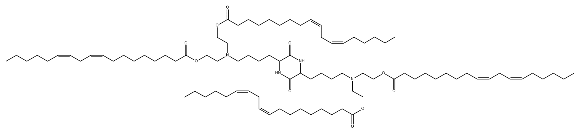 9,12-Octadecadienoic acid (9Z,12Z)-, 1,1',1'',1'''-[(3,6-dioxo-2,5-piperazinediyl)bis(4,1-butanediylnitrilodi-2,1-ethanediyl)] ester Struktur