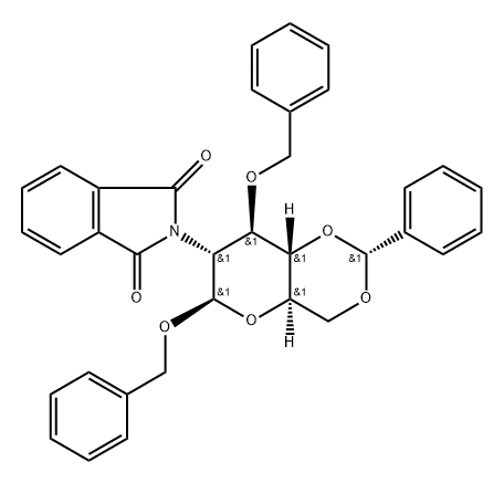 Phenylmethyl 2-deoxy-2-(1,3-dihydro-1,3-dioxo-2H-isoindol-2-yl)-3-O-(phenylmethyl)-4,6-O-[(R)-phenylmethylene]-beta-D-glucopyranoside Struktur