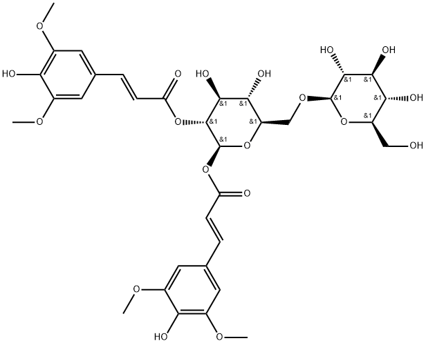 β-D-Glucopyranose, 6-O-β-D-glucopyranosyl-, 1,2-bis[(2E)-3-(4-hydroxy-3,5-dimethoxyphenyl)-2-propenoate] Struktur