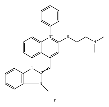 Quinolinium, 2-[[2-(dimethylamino)ethyl]thio]-4-[(3-methyl-2(3H)-benzoxazolylidene)methyl]-1-phenyl-, iodide (1:1) Struktur