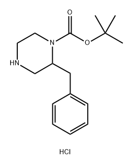 1-Piperazinecarboxylic acid, 2-(phenylmethyl)-, 1,1-dimethylethyl ester, hydrochloride (1:1) Struktur