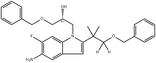 1H-Indole-1-ethanol, 5-amino-2-[1,1-dimethyl-2-(phenylmethoxy)ethyl-2,2-d2]-6-fluoro-α-[(phenylmethoxy)methyl]-, (αR)- Struktur