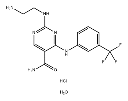 5-Pyrimidinecarboxamide, 2-[(2-aminoethyl)amino]-4-[[3-(trifluoromethyl)phenyl]amino]-, hydrochloride, hydrate (1:2:2) Struktur