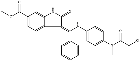 1H-Indole-6-carboxylic acid, 3-[[[4-[(2-chloroacetyl)methylamino]phenyl]amino]phenylmethylene]-2,3-dihydro-2-oxo-, methyl ester, (3Z)- Struktur